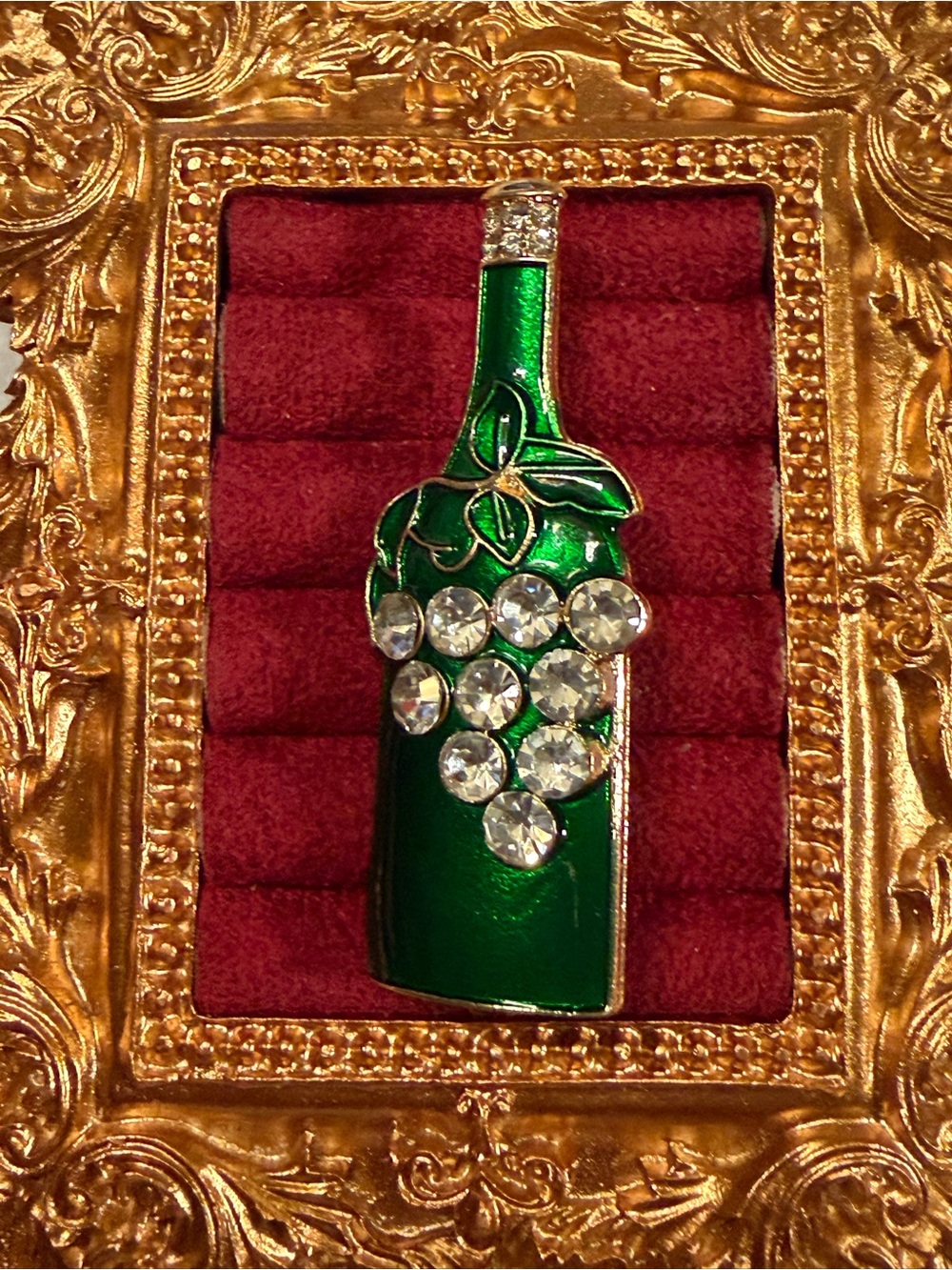 Green Grapevine Wine Bottle Pin Brooch